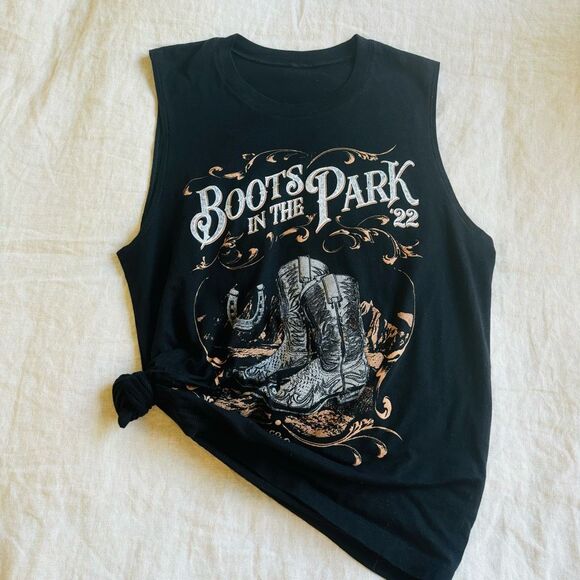 Gildan Tops - Boots in the Park Norco CA muscle western black graphic size L tank thri…